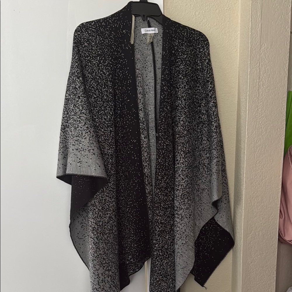 Calvin Klein Black and Gray Poncho Sweater